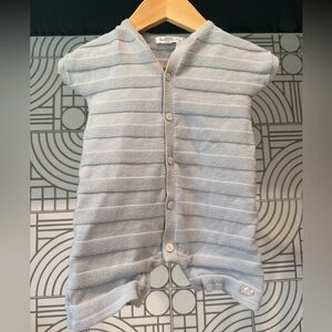 Tartine et Chocolat 9m Light Blue Striped Knit Baby Romper